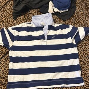 Navy and White Striped Kids Polo Shirt